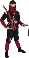 O5272 schwarz-rot Kinder Junge Mädchen 6 teiliges Ninja-Samurai Kostüm