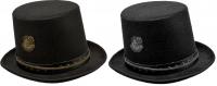 O23688 Zylinder schwarz mit Schmuck Steampunk Hut Kopfweite 60 cm