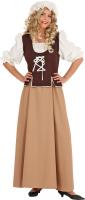 O1062 braun-beige Damen Mittelalter Magd Kostüm Kleid