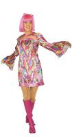K31250233 rosa bunt Damen Hippykleid Discokostüm