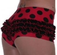 W4497B-A rot-schwarz Damen Marienkäfer Käfer Glückskäfer Spitzenhose Rüschenhose