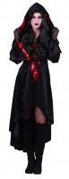 T2783 schwarz-rot Damen Halloween Kostüm Kleid mit Kapuze Teufelin