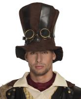 B54514 braun-schwarz Herren Steampunk Hut Barock Zylinder mit Brille