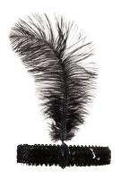 O43087-02 schwarz Stirnband mit Feder Paillettenband Charleston