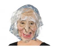 O40601-00 beige-blau Damen Herren Überziehmaske Hexe mit Kopftuch Hexenmaske