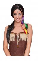 O32249-A schwarz Mädchen Damen Indianerperücke Apachenperücke schwarzer Falke