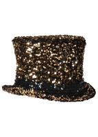 T4196-1401 gold-schwarz Luxuriöser Pailletten Zylinder innen mit Hutgummi