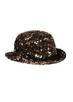 T4197-1401 gold-schwarz Luxuriöser Pailletten Melone innen mit Hutgummi