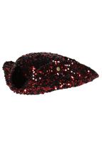 T4198-0501 rot-schwarz Luxuriöser Pailletten Dreispitz innen mit Hutgummi