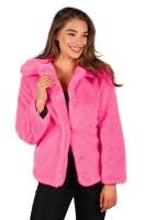 T4129-1100 pink Damen Pelzjacke Pelzmantel Plüschjacke Plüschmantel