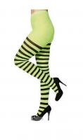 O41014 neongrün-schwarz Damen Streifen Strumpfhose Feenkostüm
