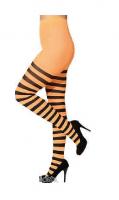 O41015 neonorange-schwarz Damen Streifen Strumpfhose Hexenkleid