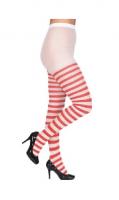 O41041 rot-weiß Damen Streifen Strumpfhose Clownkostüm